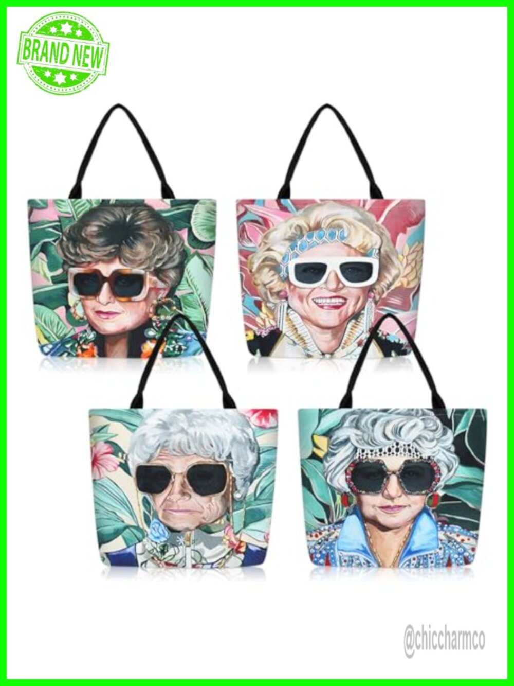 Canvas Tote Bag Set 4 Pack Large Shoulder Satchel Adjustable Strap